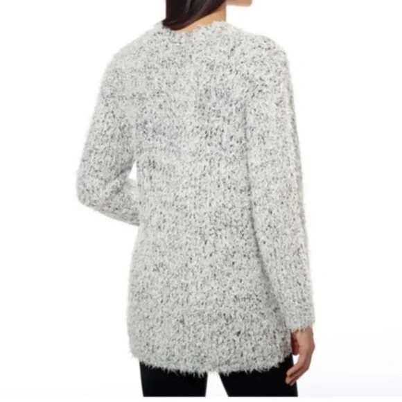 Kensie Black And White Fuzzy Eyelash Open Front Cardigan NWT - Picture 3 of 7